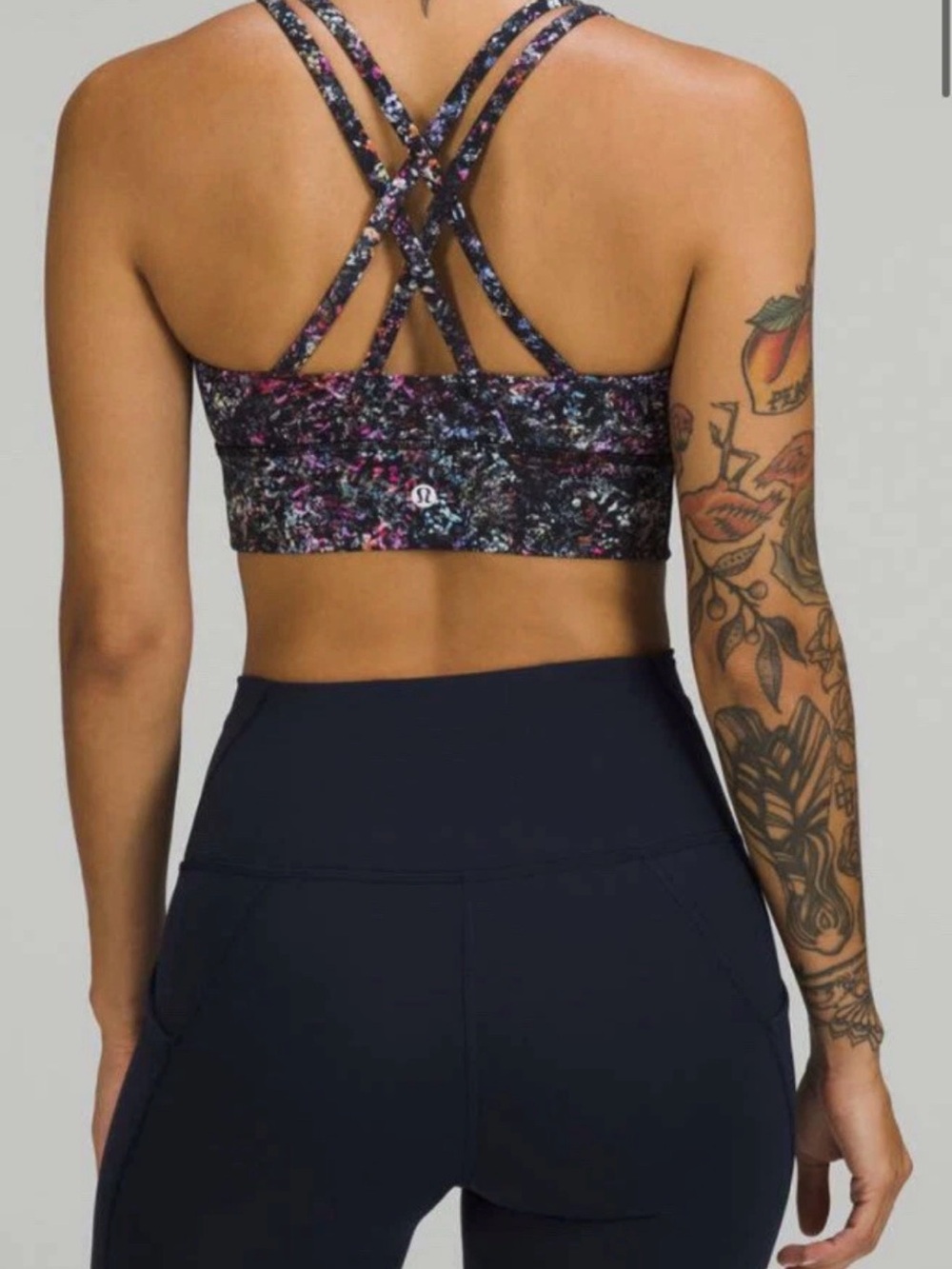 lululemon athletica Energy High Support Black Multi-Color Sports Bra Size 6
